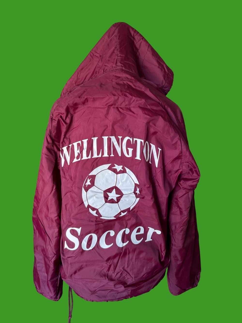 Vintage Raincoat with hoodie and pockets Wellington soccer “j” embroidered